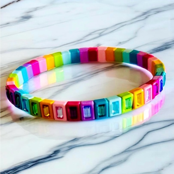 Rainbow Enamel Stretch Bracelet - Picture 1 of 3